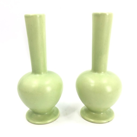 Vintage Royal Haeger Vases Pair Two Light Green Matte Genie Bud Vase MCM 9 Inch - Picture 7 of 7